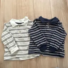 cottoli 長袖 ポロシャツ風 トップス ボーダー 80cm