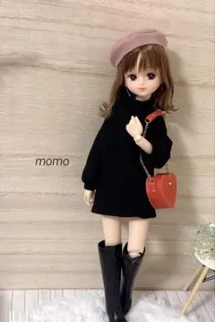 22cmドール服 ミニ丈ニットワンピ×ハート型バッグ♡2点セット