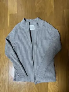 週末セール en quête グレー リブ編み ニット　ジップリアップ