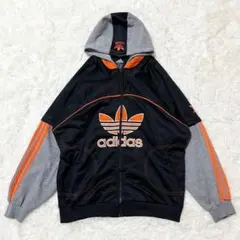 adidas フルジップパーカー フード着脱可 ビッグトレフォイルロゴ メンズM