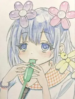 手描きイラスト 女の子 風船