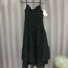 新品 黒 キャミワンピース フリル レース