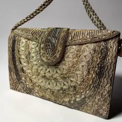 高級 皇室御用達 LUMY ルミーはしもと ビーズ刺繍 パーティバッグ ゴールド