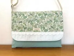 ハンドメイド　入園入学準備　図書袋　絵本袋　ショルダー　花柄　グリーンブルーのサムネイル
