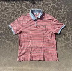LACOSTE Striped Polo Shirt Pink Size 3