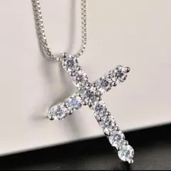 クロス ネックレス 45cm S925 人工ホワイトクリスタル石♪