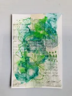 抽象画　コラージュ　アート　原画　ポストカードサイズ