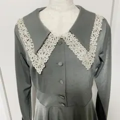 F i.n.t an3 カットワークダブル襟ワンピース　グリーン　フィント　長袖