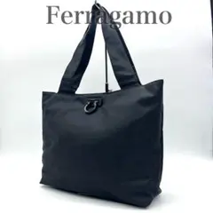 フェラガモ トートバッグ カバン ガンチーニ ナイロン 総柄 大容量 黒