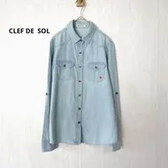 CLEF DE SOL デニムシャツ 長袖 ワンポイント コットン S ブルー