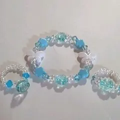 NO34◆3セットゴム紐アクセサリー子供用　薔薇指輪　ビーズ ブレス　まとめ 蝶