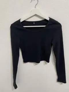 GU ブラック 長袖 クロップドTシャツ S