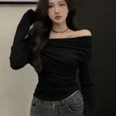 SHEIN オフショルダー 長袖カットソー ブラック