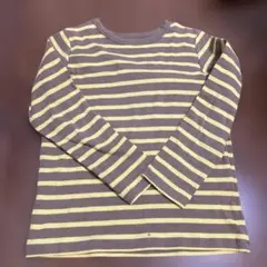 無印良品　長袖カットソー 茶色と黄色のストライプ 120