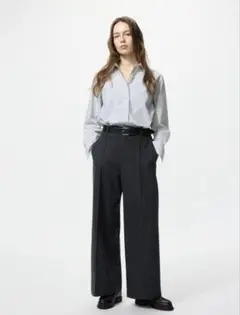 UNIQLO ブラッシュドジャージーワイドパンツ　ダークグレー　S