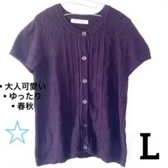 最終売り切りセール中☆ パープル 半袖ニット　大人可愛い　春秋　オシャレ　L