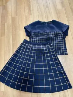 【極美品】アマカ AMACA ネイビー チェック 40 フレアスカート トップス