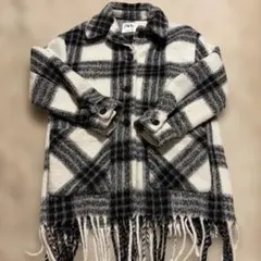 ZARA チェック柄 フリースジャケット　アウター　フリンM
