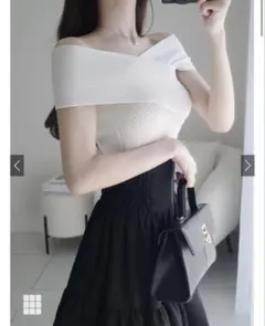 GRL クロスオフショルダーリブニットトップス