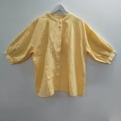 Samansa Mos2 綿100% バンドカラー七分袖シャツ F ストライプ