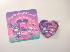 メロクロ　マイメロディ　クロミ　ハート缶バッジ　サンリオ　コースター