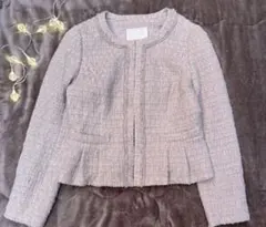 ナチュラル ビューティー ライトピンク ツイード ノーカラー ジャケット