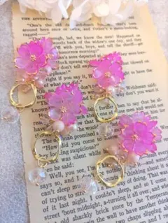 597★2ペア4個オリジナルチャーム、コネクター、アクリルフラワー、桜、さくら