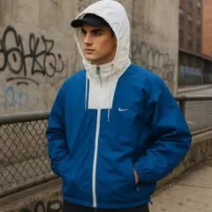 【希少】オールドNIKE ウインドブレーカー L 90sフード ドローコード 青