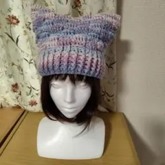 猫耳ニット帽【N-24】/ニット帽子/レディース/ハンドメイド