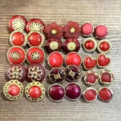 手染めボタン14個セット レッド ゴールド ハート花 ヴィンテージ風 128
