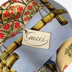 ⭐Gucci ヴィンテージ シルクスカーフ バンブートレリス ライトブルーのサムネイル