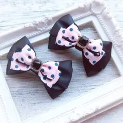 量産型　地雷系　ヘアクリップ　2個セット　ピンク　黒　ドット