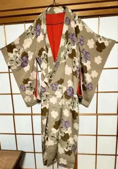 花柄着物 ベージュ