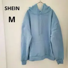SHEIN ライトブルー フード付きパーカーバックプリント 裏起毛【M】
