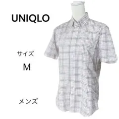 ユニクロ メンズ 半袖　BDシャツ【M】チェック 白系