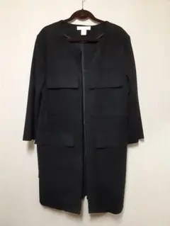 H&M アウター ブラック ポケット付 ロング コート ノーカラー