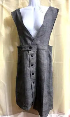 グレー チェック柄 Vネック サロペット