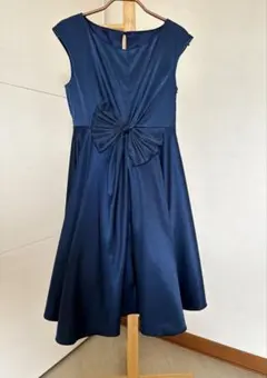 【美品】ネイビー パーティードレス　上品なリボンデザイン　Mサイズ