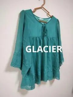 GLACIERシアーブラウス グリーン刺繍フレアスリーブ チュニック ハニーズLのサムネイル