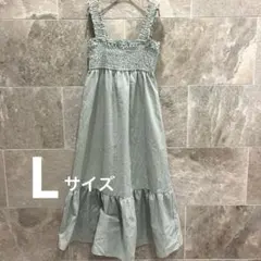 美品　ノースリワンピ　ギンガムチェック ティアード ロングワンピース L ゴム