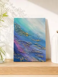 海と波の揺らぎを表現した抽象画 原画 10cmキャンバス 現代アート 絵画