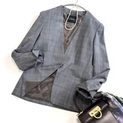 ⭐️未使用級⭐️ グリーンレーベルリラクシング グレンチェックノーカラージャケットのサムネイル