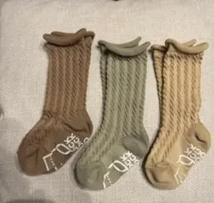 人気色☆ベビー靴下 3色セット ケーブル編み9-12センチ