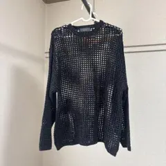 CLEL 透かし編みニット長袖 黒×グレー サイズ不明