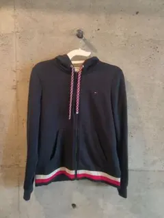 TOMMY　ネイビー フード付き ジップアップパーカー
