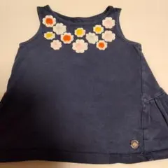 花柄刺繍 ネイビー タンクトップ