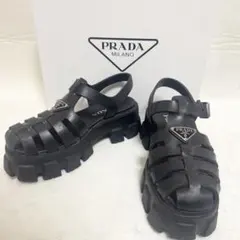 美品 PRADA プラダ モノリス ラバーサンダル 三角ロゴ ブラック 黒