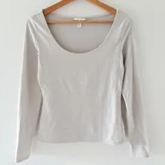 H&M 長袖Tシャツ　グレーベージュ　S ロンT ストレッチ素材