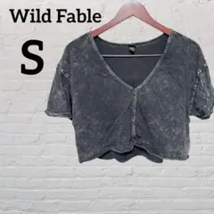 Wild Fable【S】ダークグレー クロップド丈 半袖 Ｖネック ヘソ出し