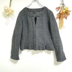 美品✨プラッシブ 【40】ウール ノーカラージャケット グレー 日本製